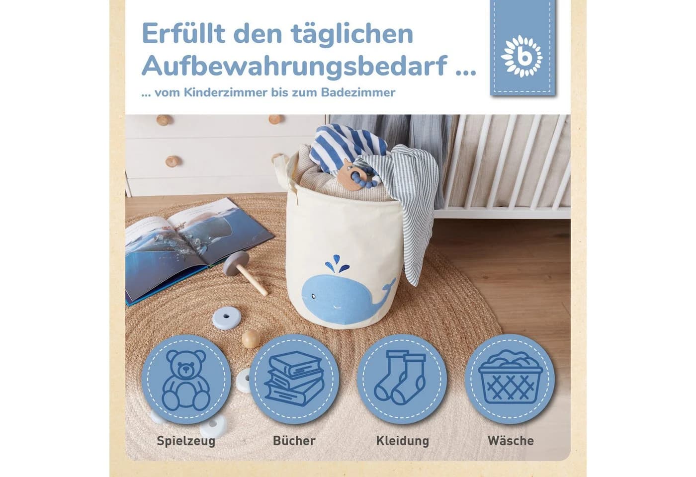 BIECO Wäschekorb Baumwolle Wasserabweisend Beige/Rosa - Bild 5