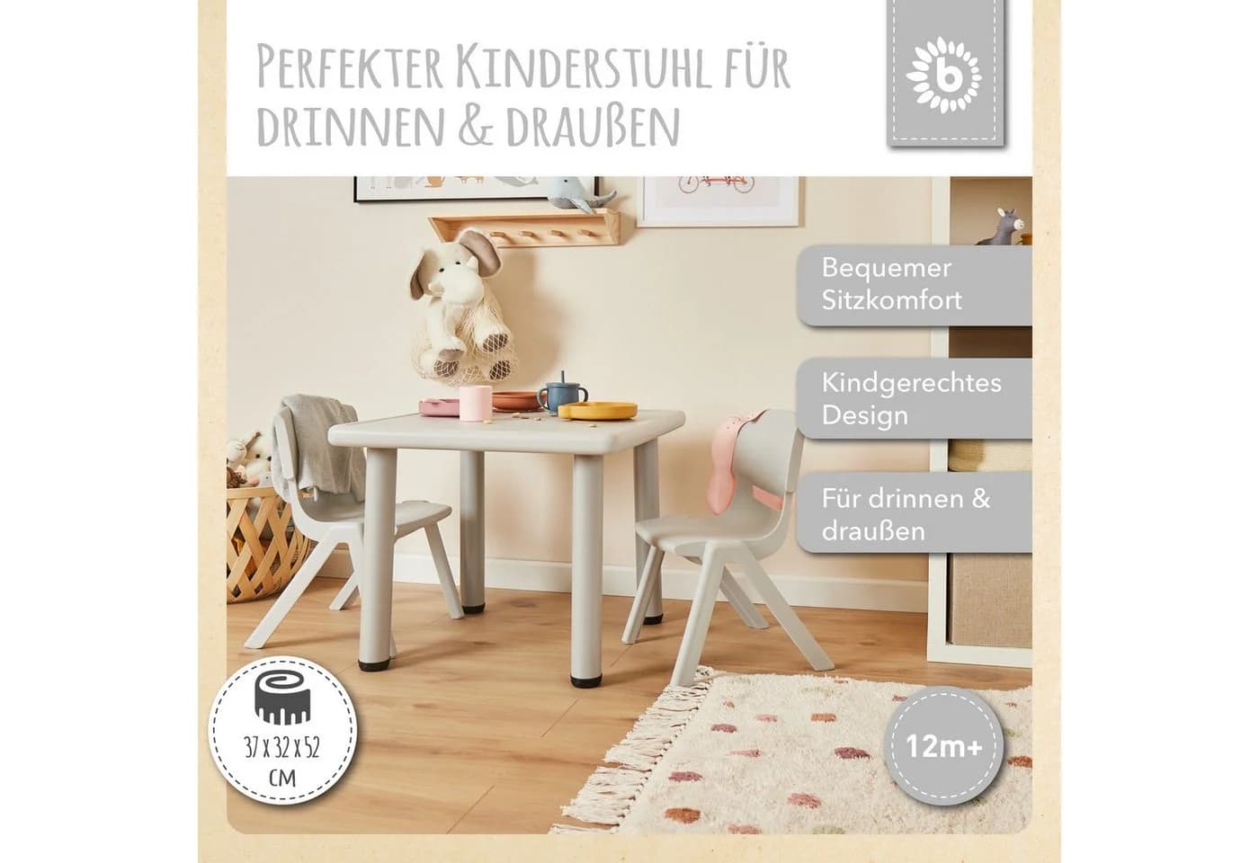 BIECO Kinderstuhl Stapelbar Grau Kippsicher