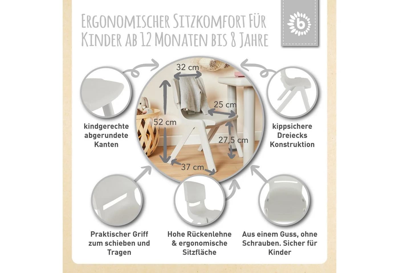 BIECO Kinderstuhl Stapelbar Grau Kippsicher - Bild 3