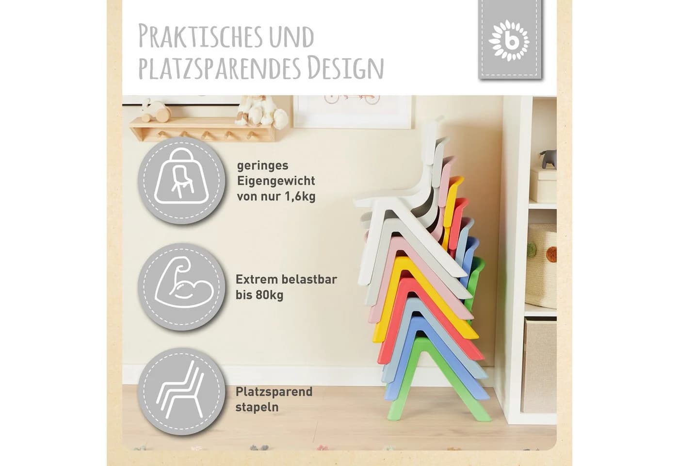 BIECO Kinderstuhl Stapelbar Grau Kippsicher - Bild 4