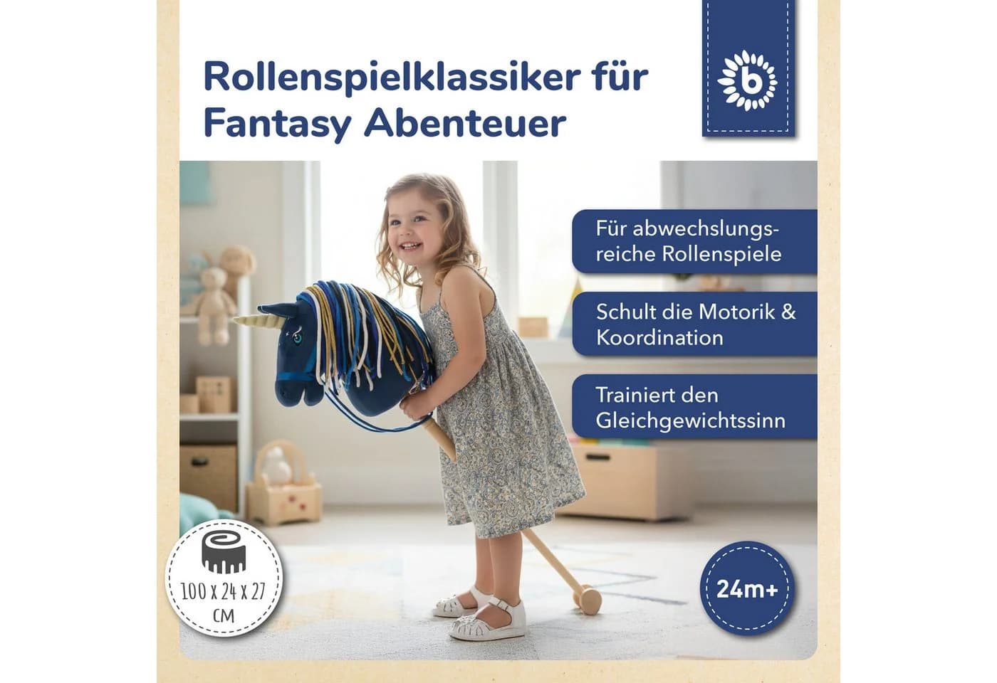 BIECO Steckenpferd Einhorn Luna Plüsch Holz