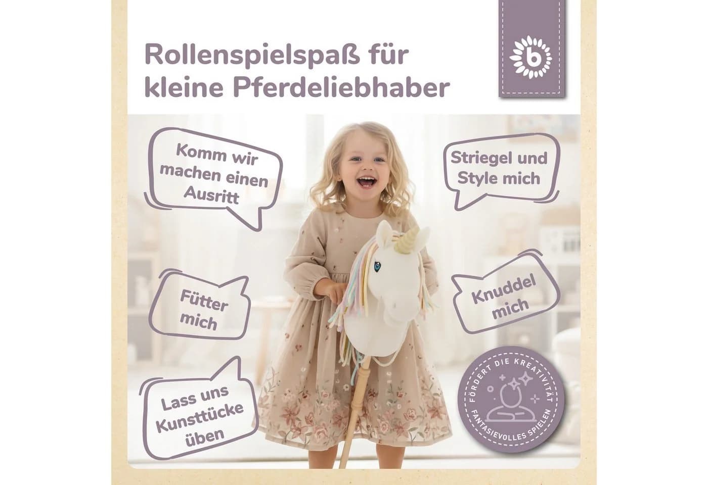 BIECO Steckenpferd Kinder Beige Hobby Horse - Bild 3