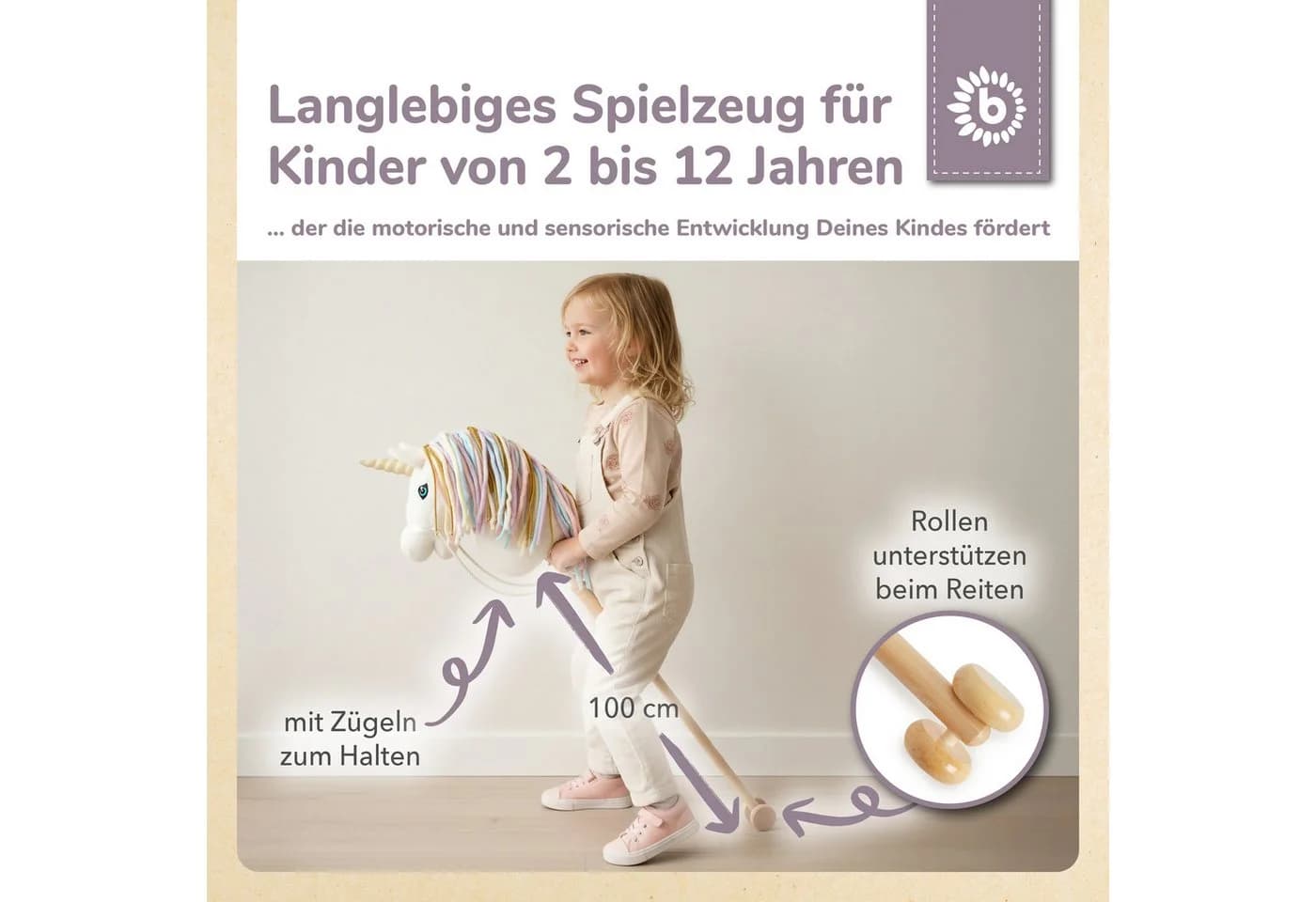 BIECO Steckenpferd Kinder Beige Hobby Horse - Bild 4