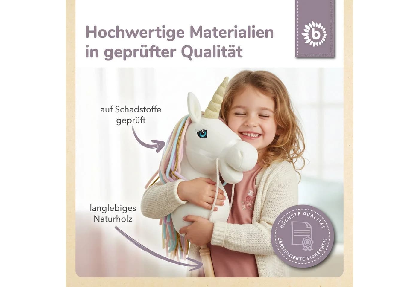 BIECO Steckenpferd Kinder Beige Hobby Horse - Bild 5