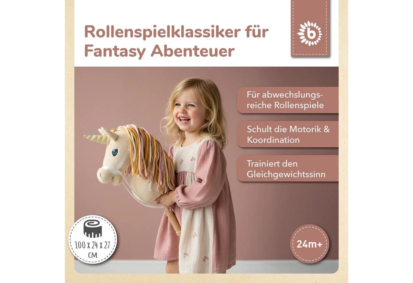 BIECO Steckenpferd Aurora Kinder Einhorn Beige