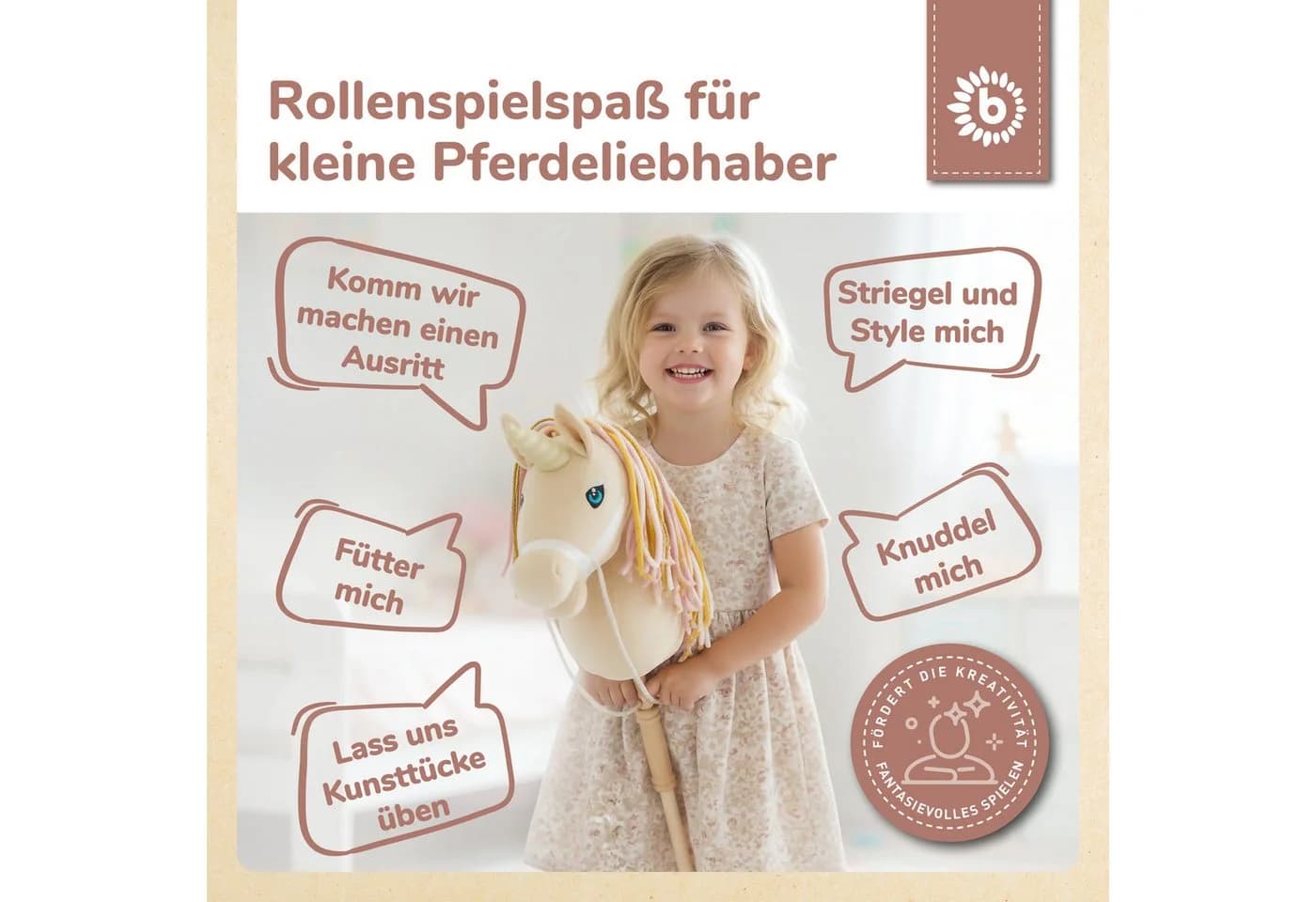 BIECO Steckenpferd Aurora Kinder Einhorn Beige - Bild 3