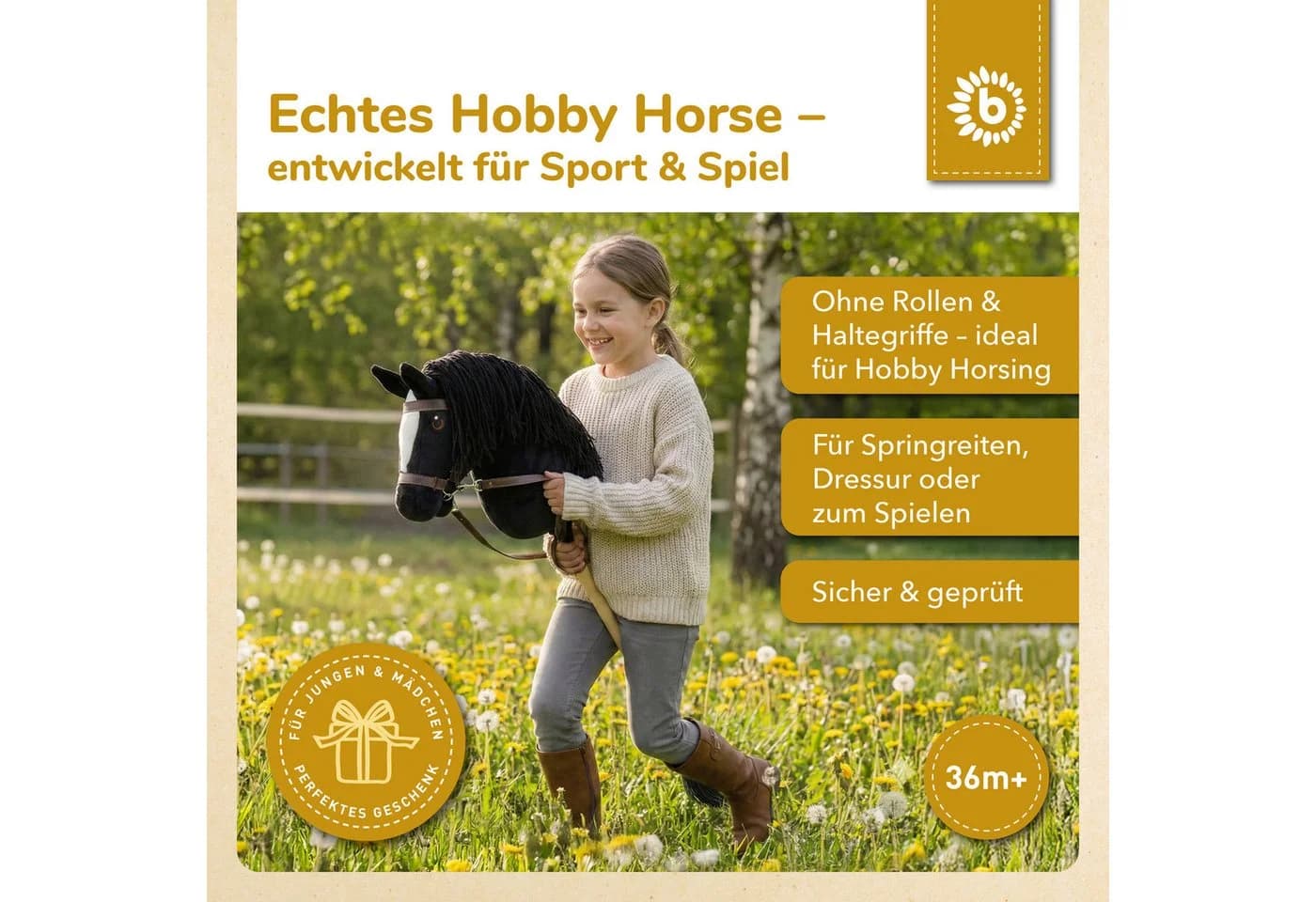 BIECO Steckenpferd Hobby Horse Rappe Schwarz Größe M