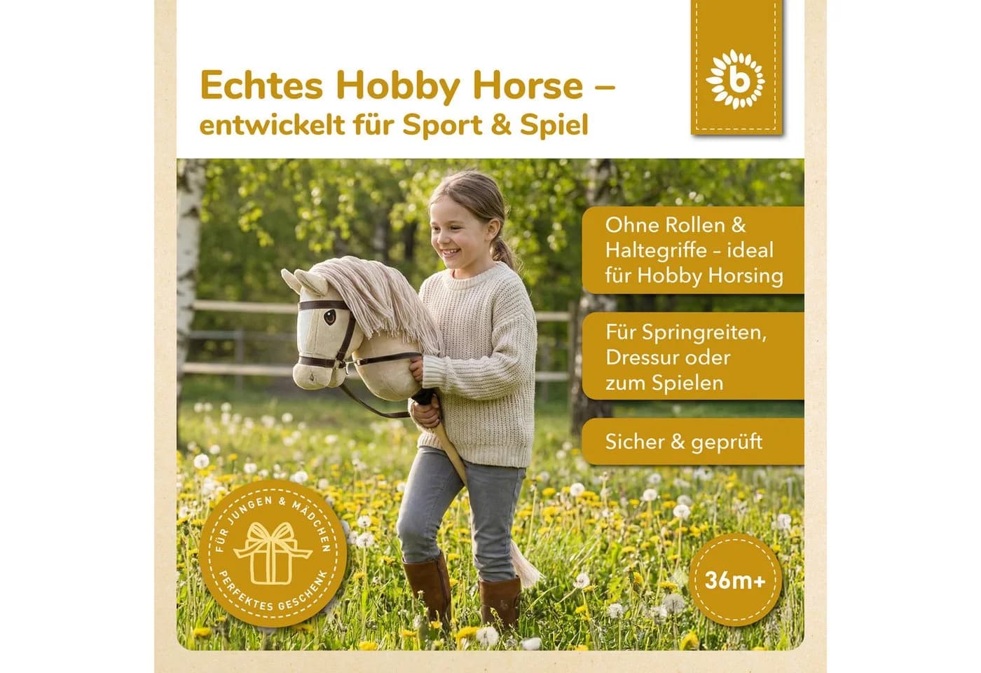 BIECO Steckenpferd Hobby Horse Beige Größe M