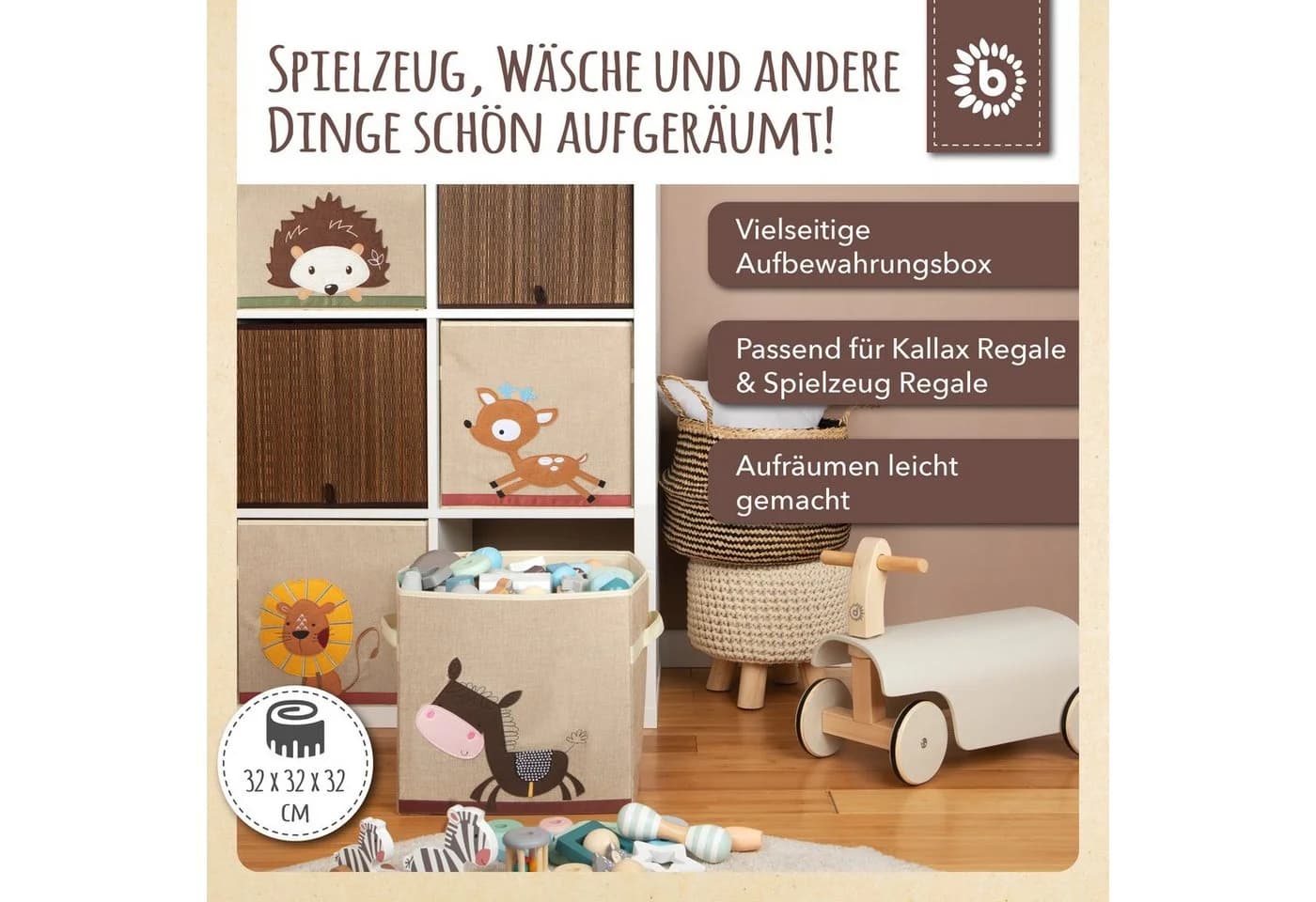 BIECO Spielzeugtruhe Esel 36L faltbar Kallax Spielzeugkiste