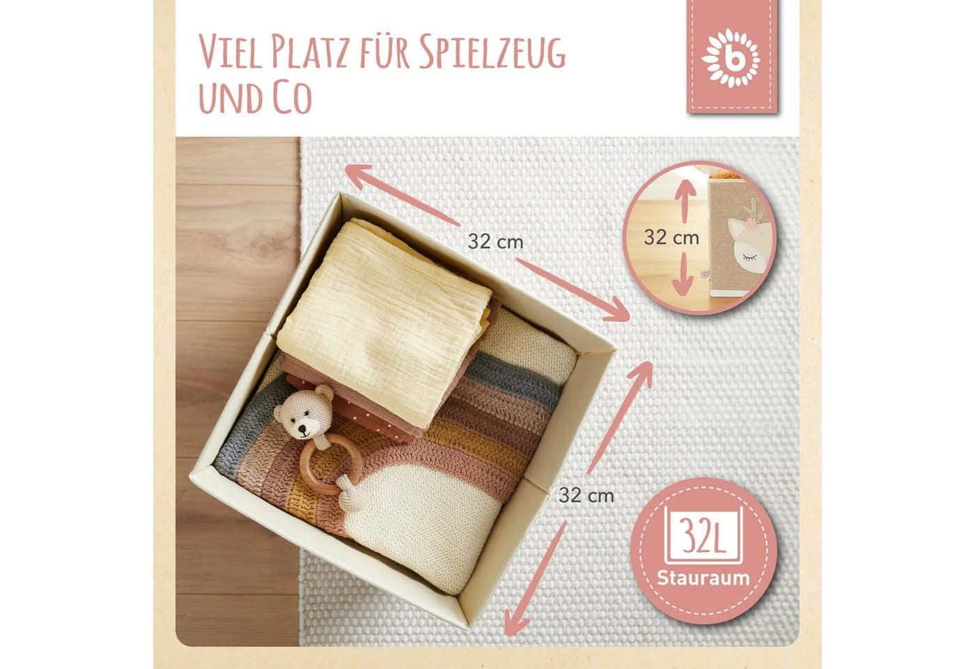 BIECO Spielzeugtruhe Aufbewahrungsbox Kinder Reh 36L faltbar - Bild 3