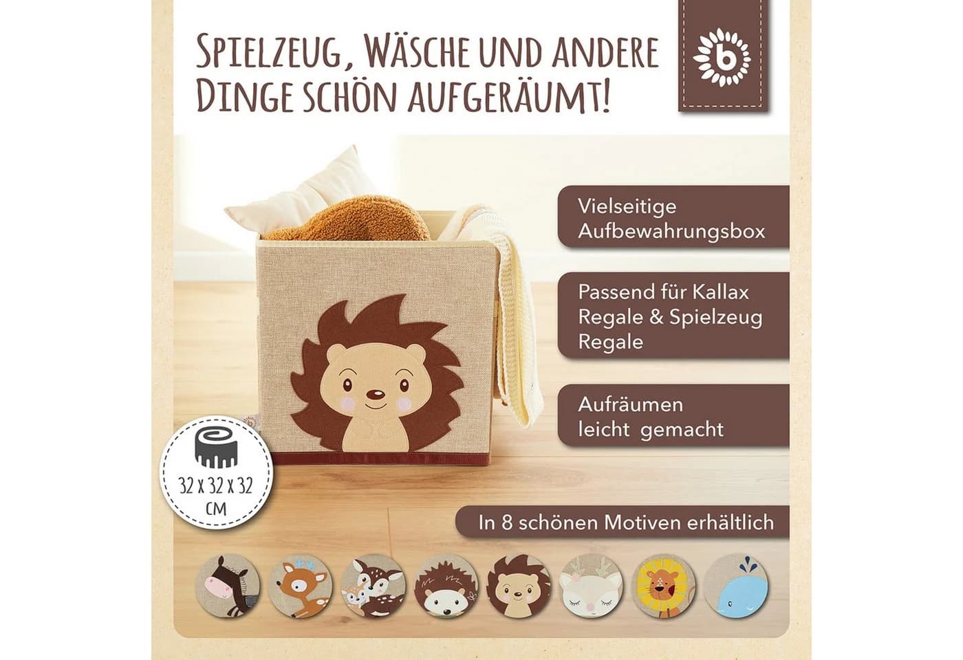 BIECO Spielzeugtruhe Aufbewahrungsbox Kinder Igel 36L faltbar