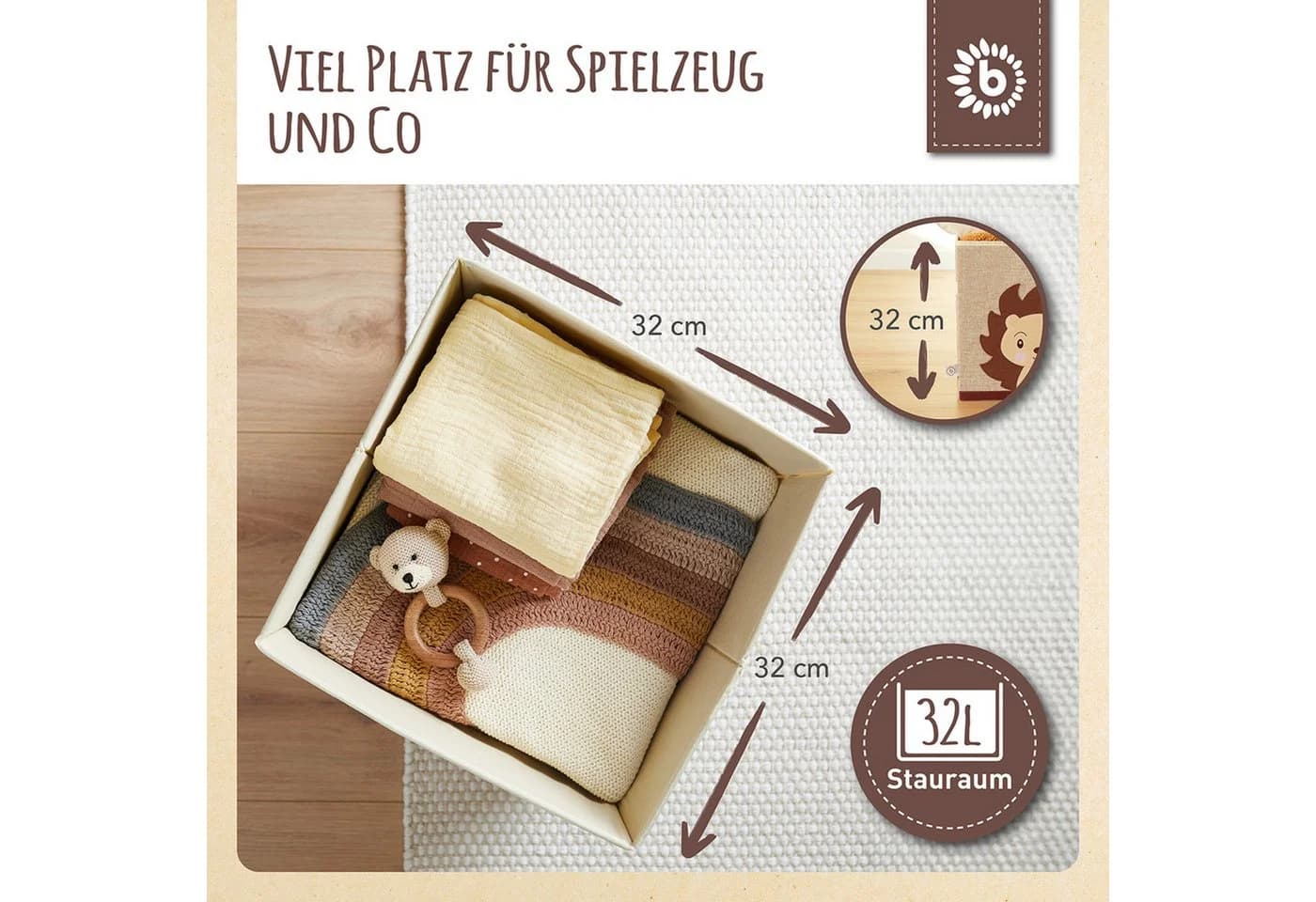 BIECO Spielzeugtruhe Aufbewahrungsbox Kinder Igel 36L faltbar - Bild 3