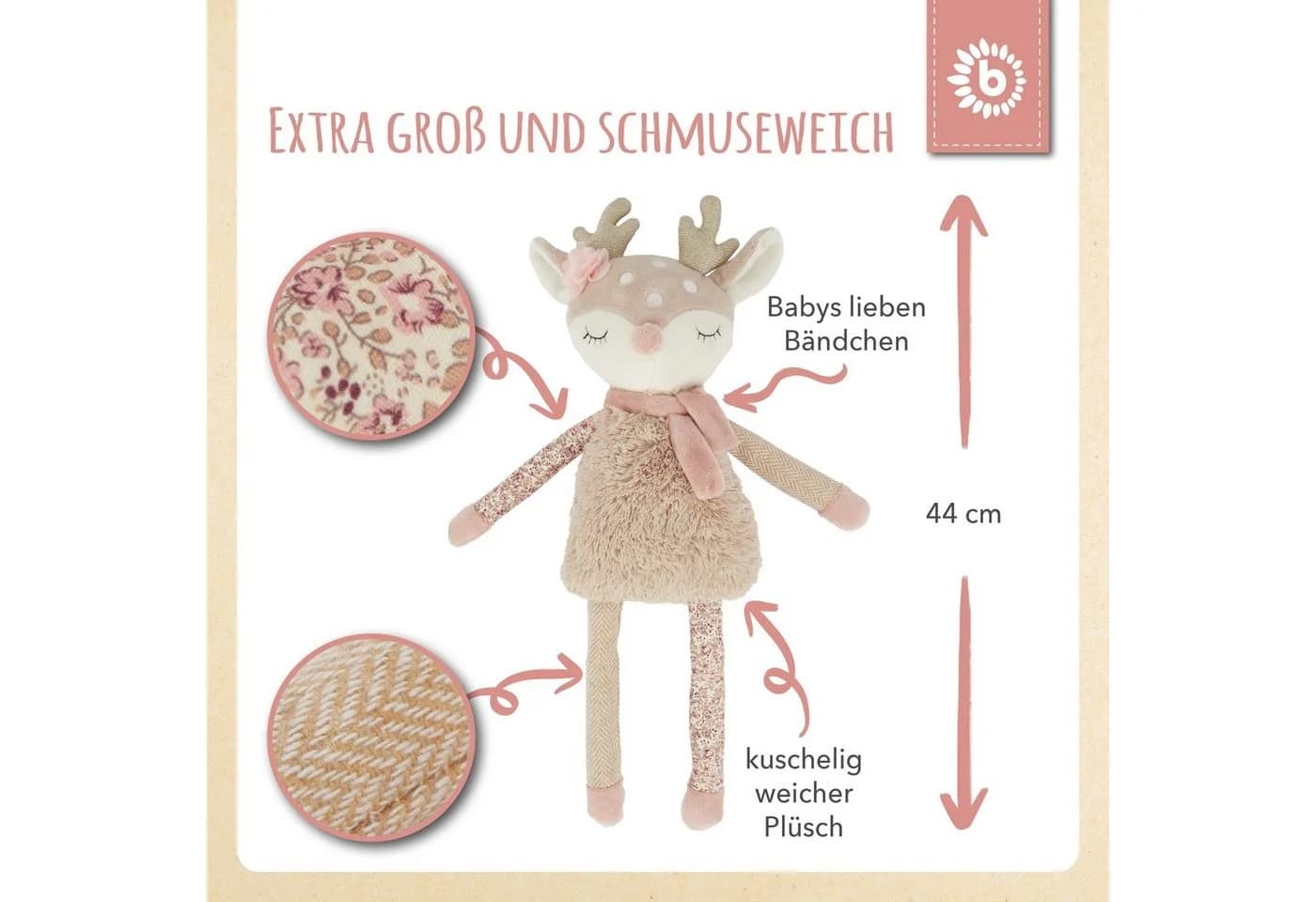 BIECO Plüsch Reh Kuscheltier Baby 40 cm Samtig Weich - Bild 4