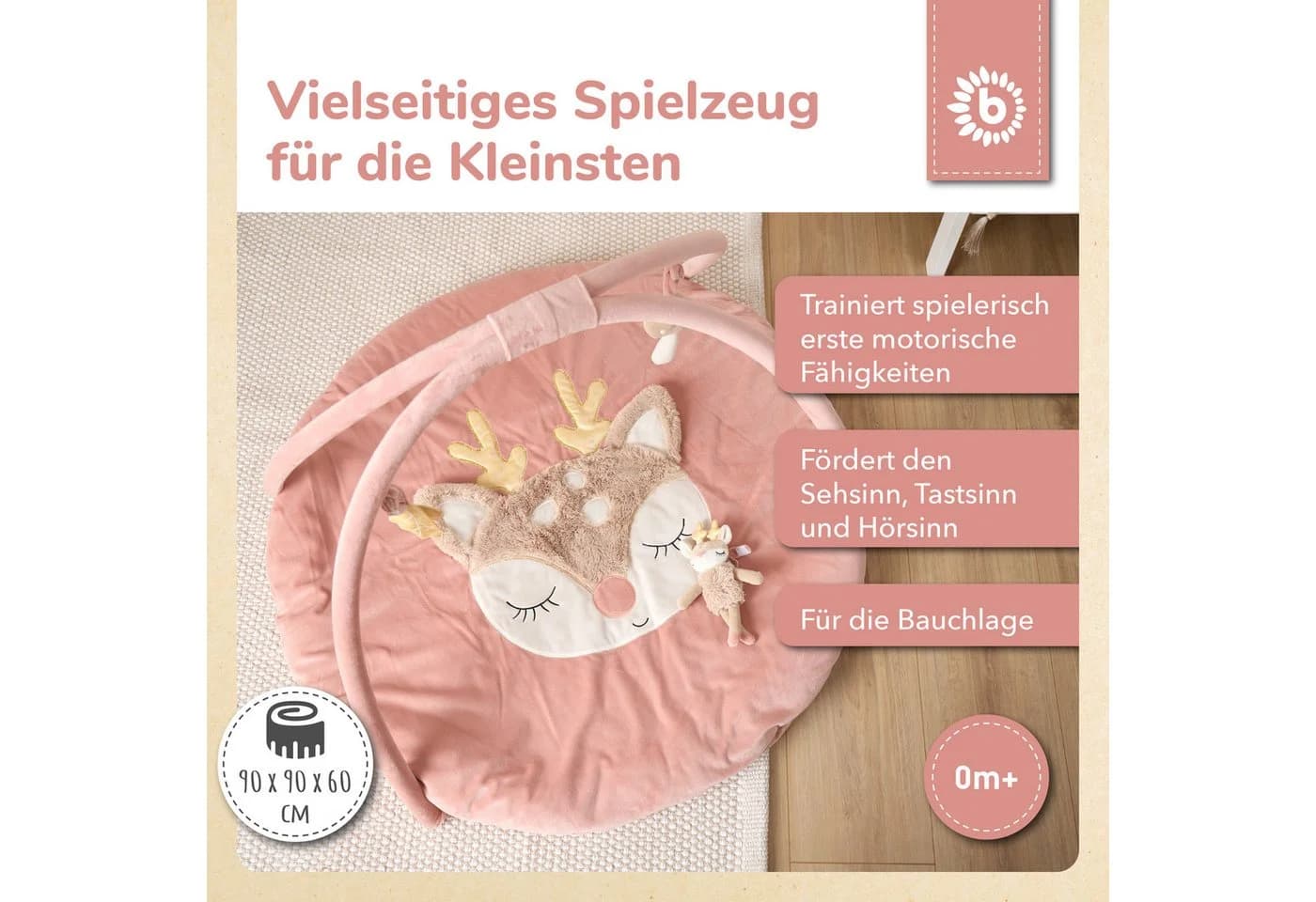 BIECO Baby Gym Spieldecke mit Activitybogen Reh Ella Rosa