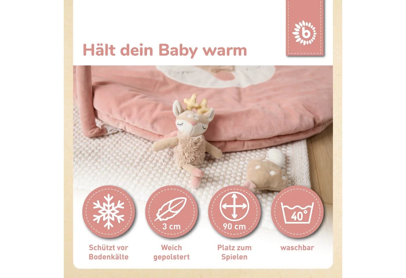 BIECO Baby Gym Spieldecke mit Activitybogen Reh Ella Rosa - Bild 5