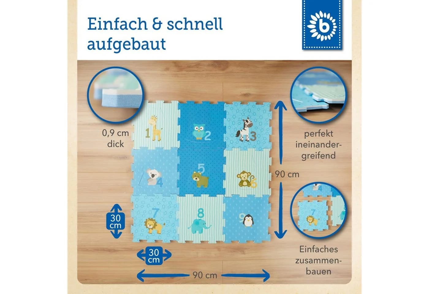 BIECO Steckpuzzle 9-tlg. Bunt Schaumstoff Baby Matte - Bild 3