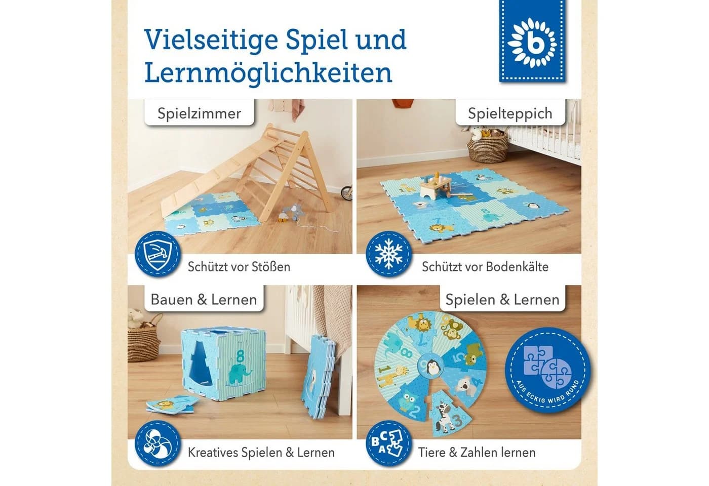 BIECO Steckpuzzle 9-tlg. Bunt Schaumstoff Baby Matte - Bild 4