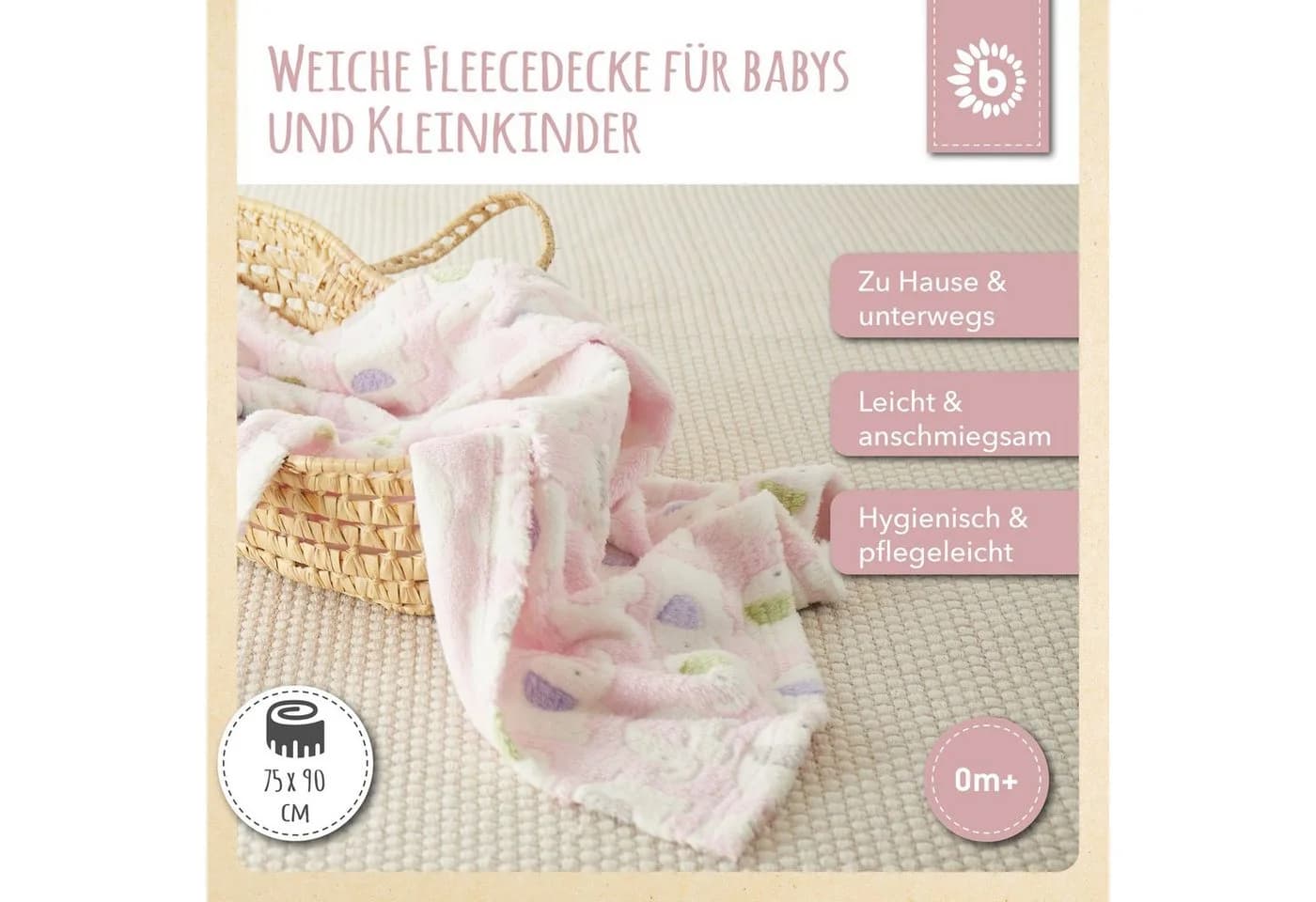 Bieco Krabbeldecke Rosa Elefanten Fleece Babydecke
