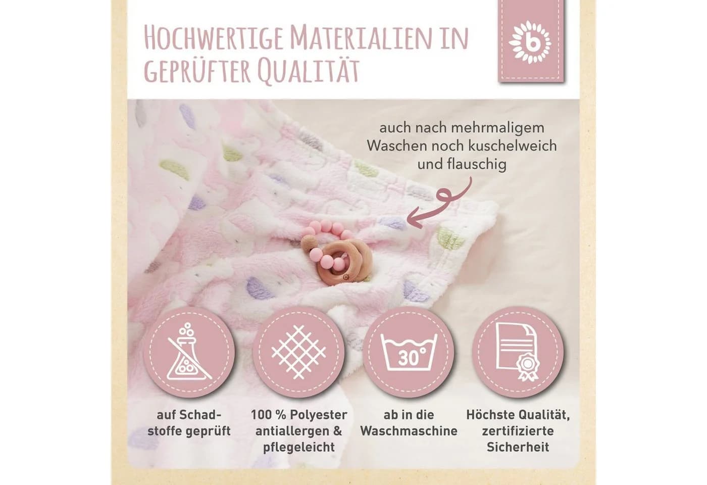 Bieco Krabbeldecke Rosa Elefanten Fleece Babydecke - Bild 5