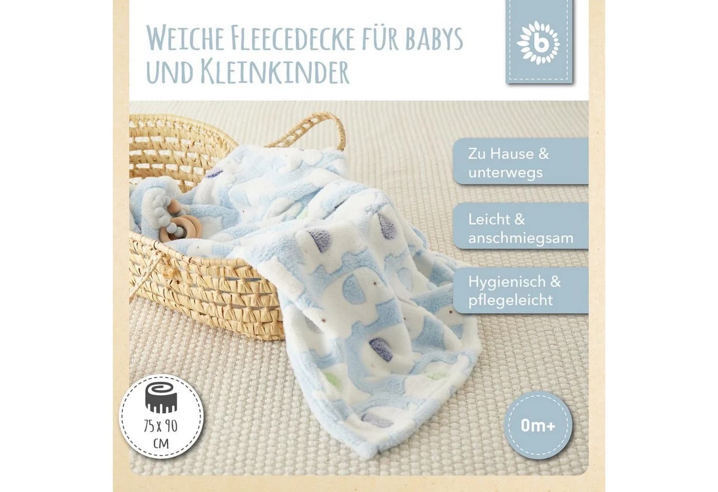 Bieco Babydecke Blau Elefanten Kuscheldecke Krabbeldecke