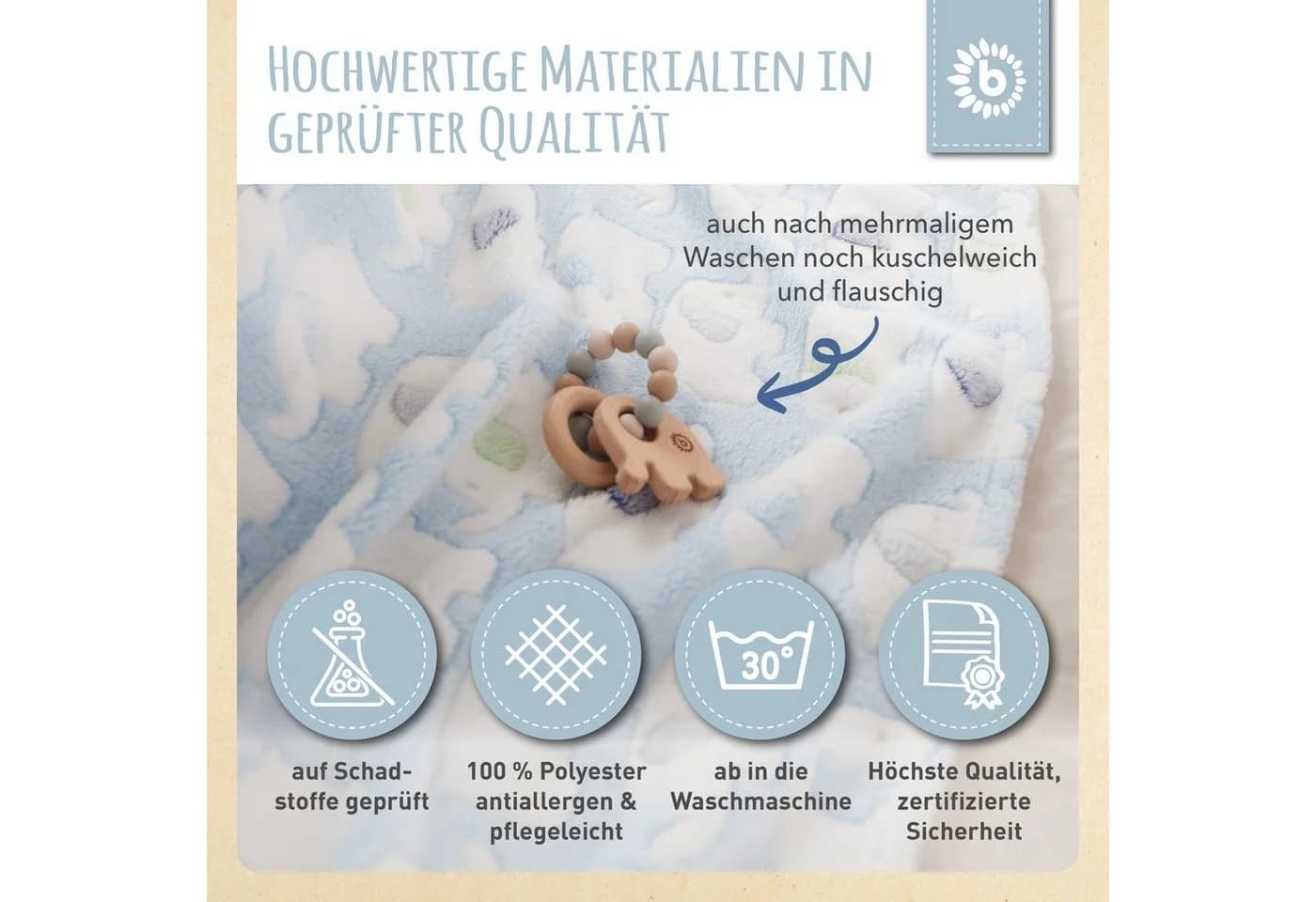 Bieco Babydecke Blau Elefanten Kuscheldecke Krabbeldecke - Bild 5