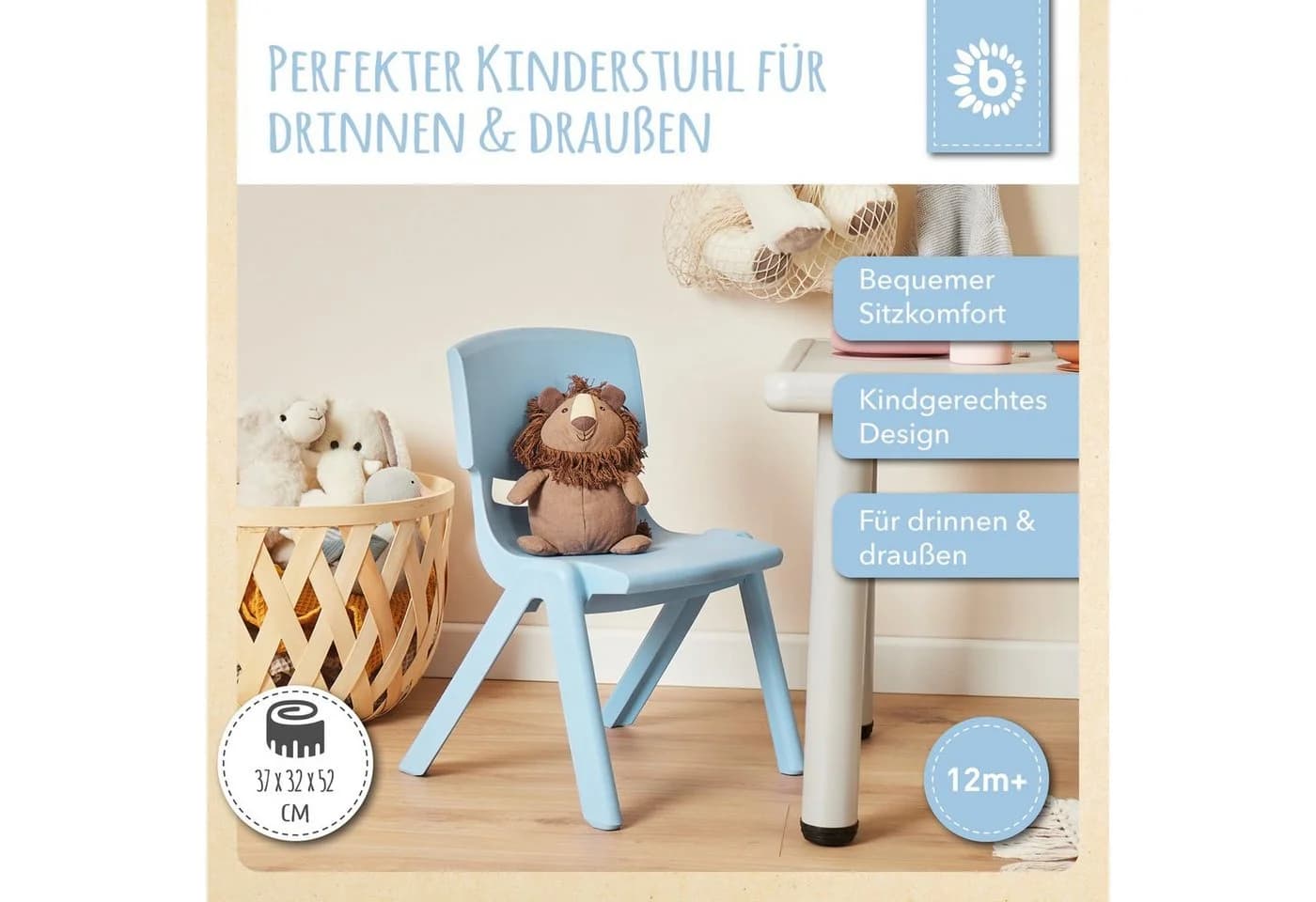 BIECO Kinderstuhl Blau Stapelfähig Kippsicher