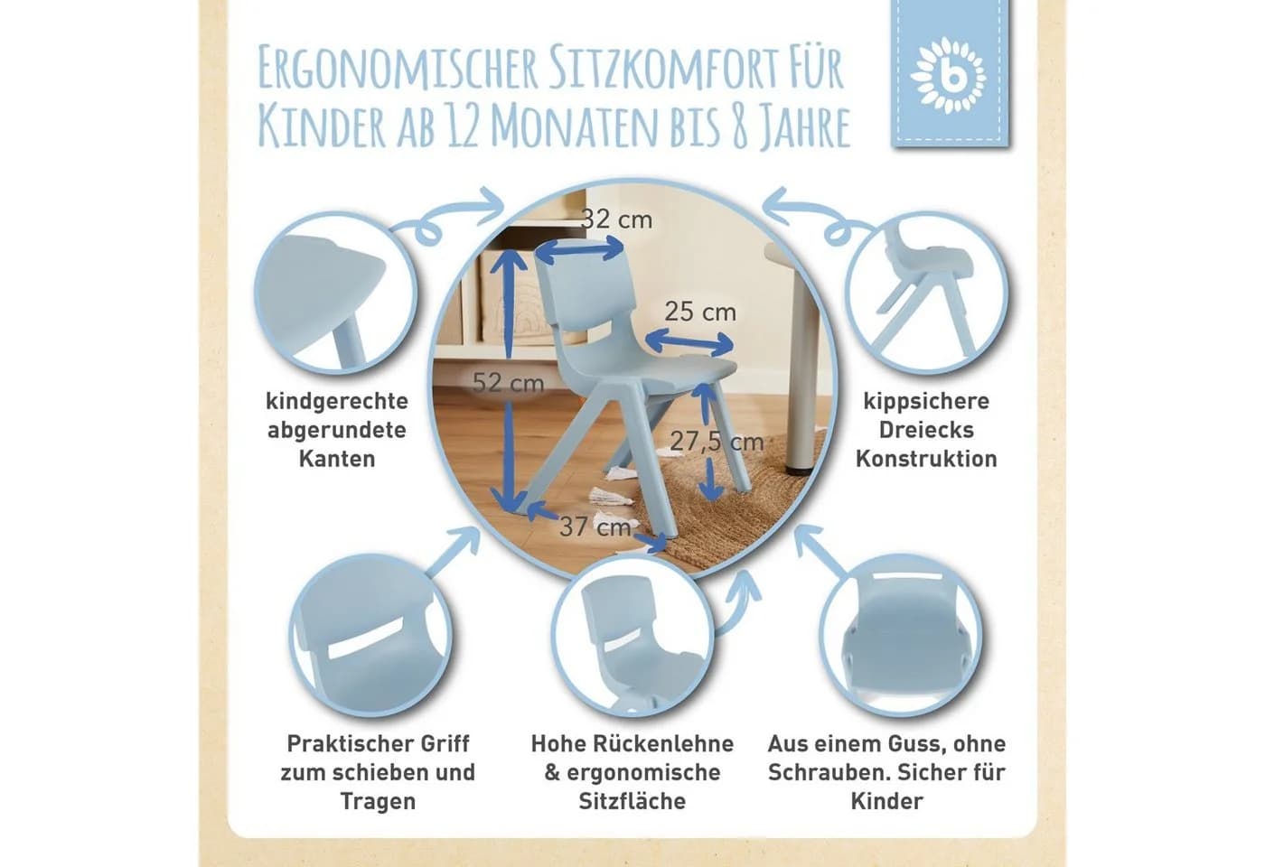 BIECO Kinderstuhl Blau Stapelfähig Kippsicher - Bild 3