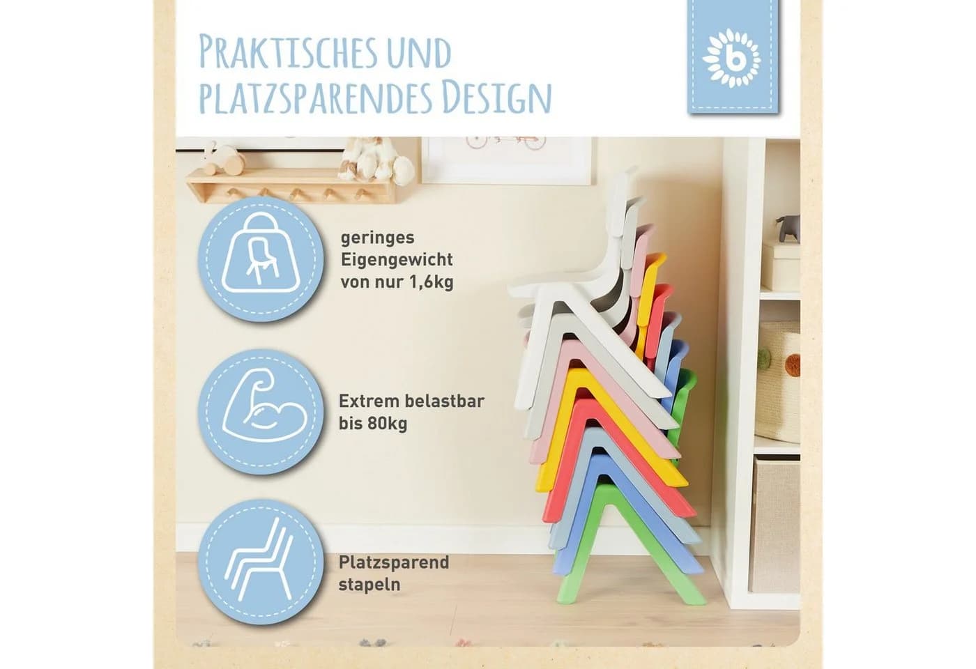 BIECO Kinderstuhl Blau Stapelfähig Kippsicher - Bild 5