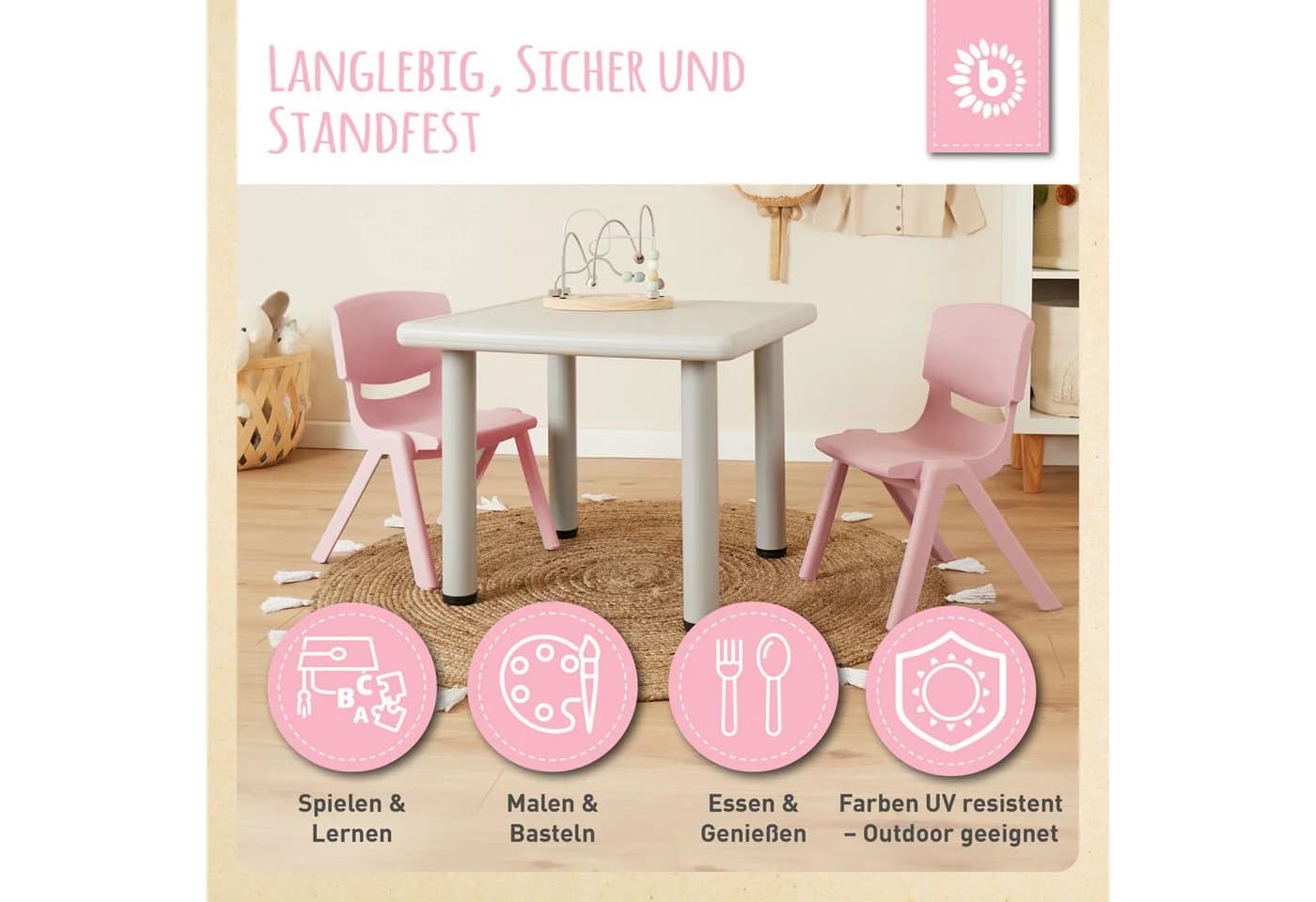 BIECO Kinderstuhl Altrosa Stapelbar Kippsicher Bis 80kg - Bild 5