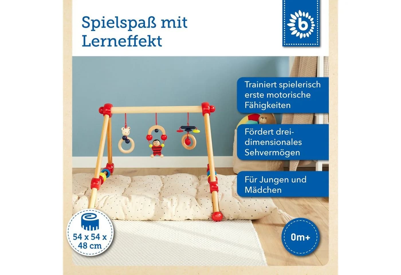 BIECO Baby Gym Spieltrapez Holz Bunt mit Figuren & Kugeln