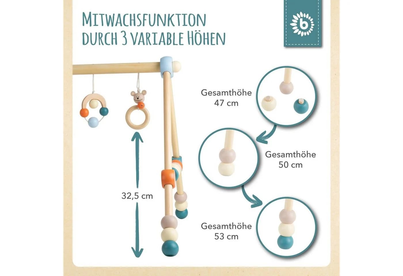 BIECO Baby Gym Spieltrapez Höhenverstellbar Spielbogen Holz - Bild 3