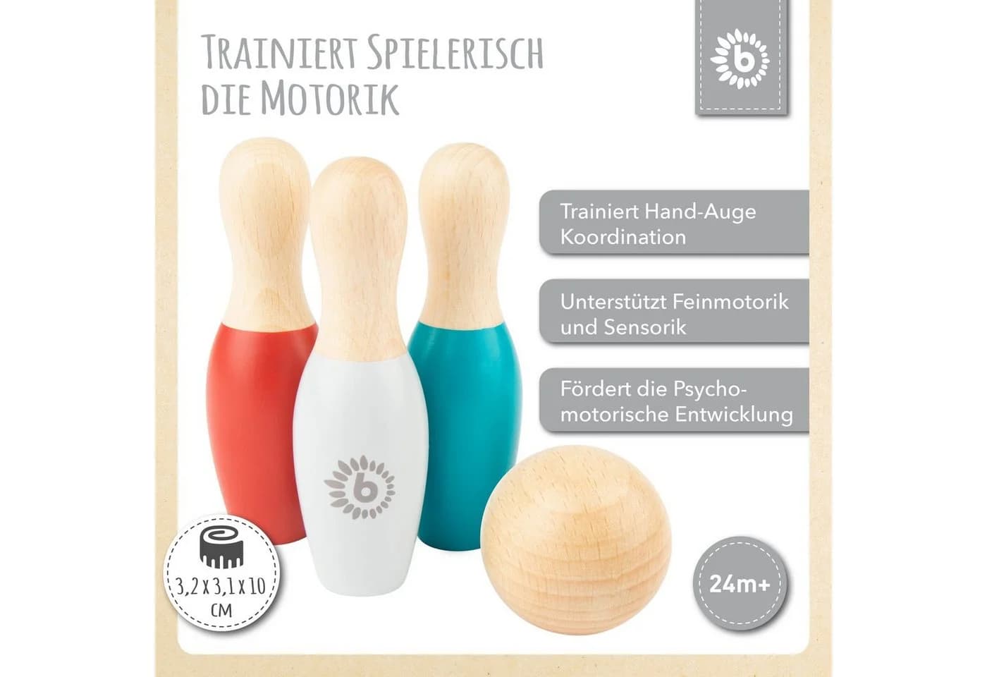 BIECO Mini Kegelspiel 8-tlg. Bowling Set aus Holz bunt