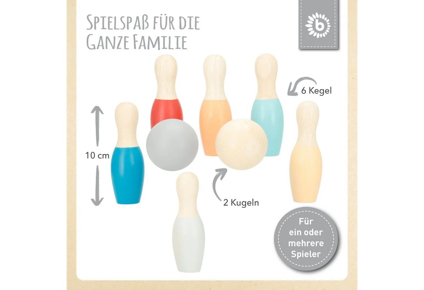 BIECO Mini Kegelspiel 8-tlg. Bowling Set aus Holz bunt - Bild 4