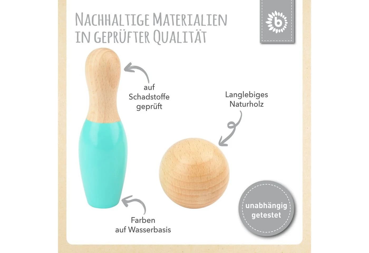 BIECO Mini Kegelspiel 8-tlg. Bowling Set aus Holz bunt - Bild 5