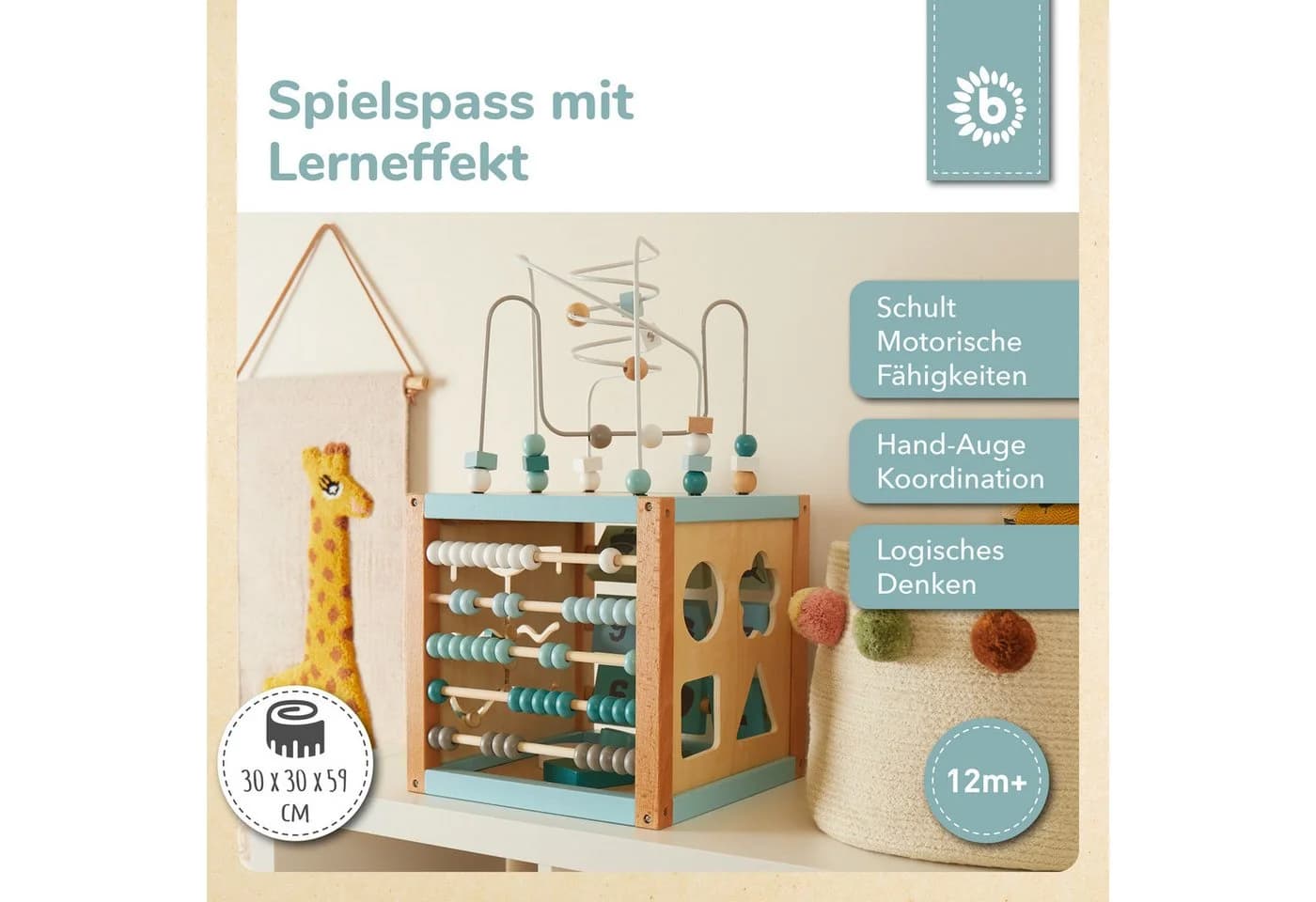 BIECO Motorikwürfel XXL Scandi-Chic Holzspielzeug
