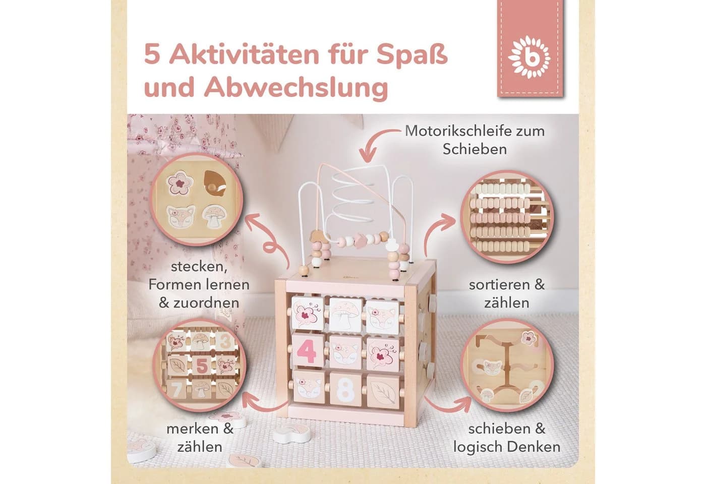 BIECO Motorikwürfel Reh Ella XXL aus Holz mit Motorikschleife - Bild 3
