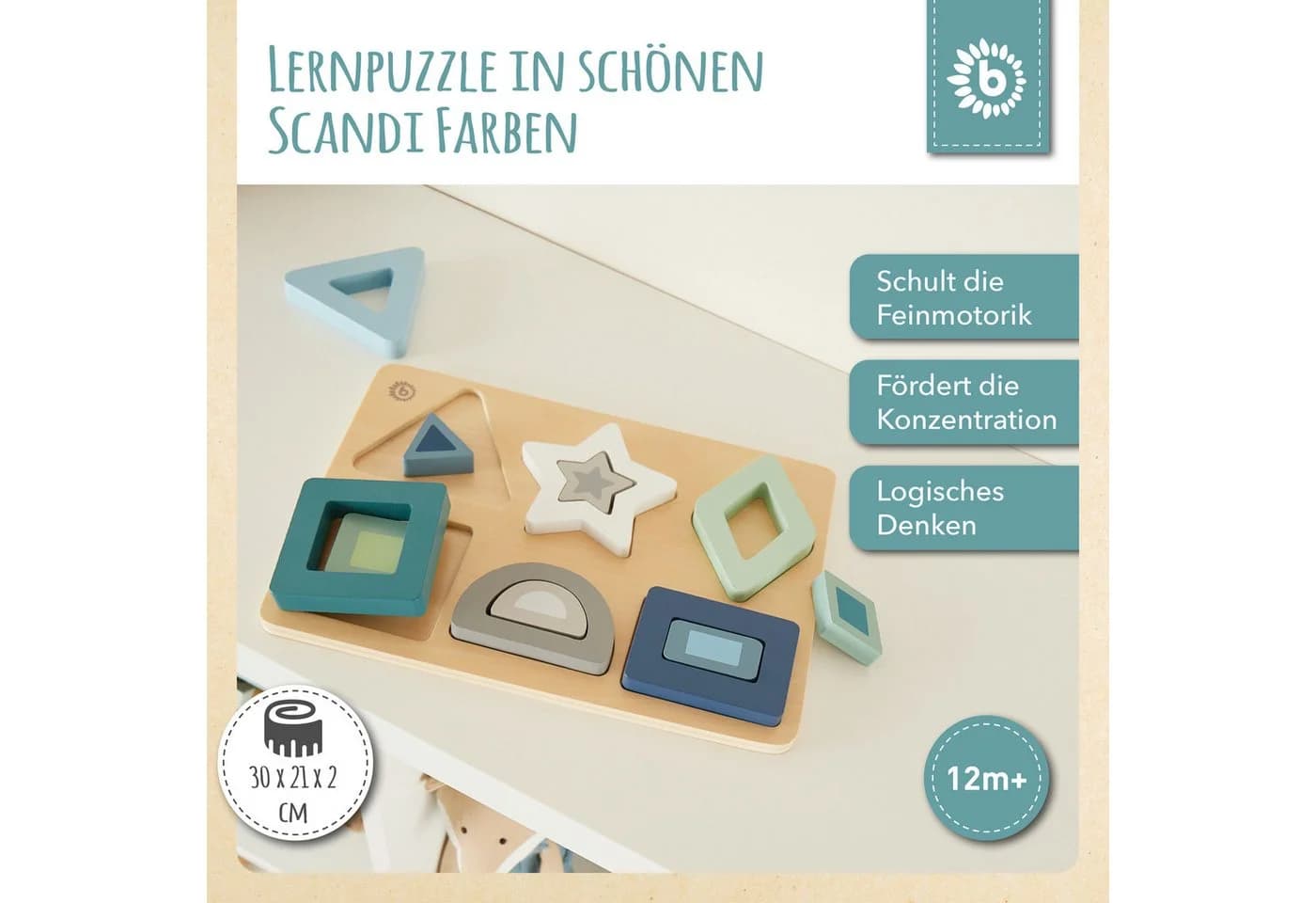 BIECO Steckpuzzle Holz Geometrische Formen Puzzle Baby Holzspielzeug