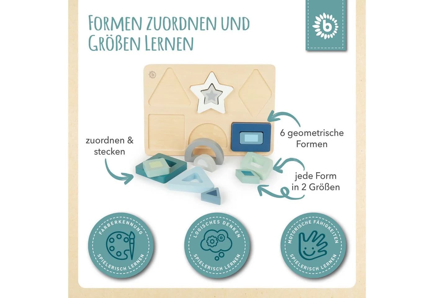 BIECO Steckpuzzle Holz Geometrische Formen Puzzle Baby Holzspielzeug - Bild 3