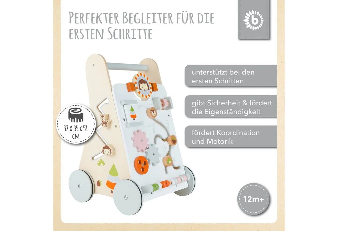 BIECO Lauflernwagen Holz ab 1 Jahr Multifunktionale Baby Lauflernhilfe mit Gummibereifung