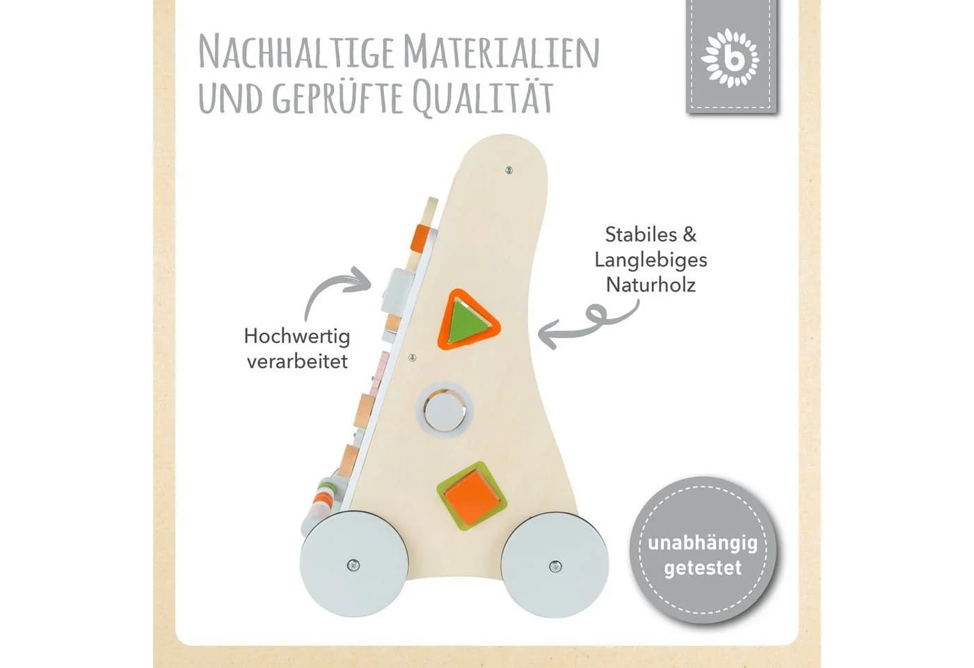 BIECO Lauflernwagen Holz ab 1 Jahr Multifunktionale Baby Lauflernhilfe mit Gummibereifung - Bild 5