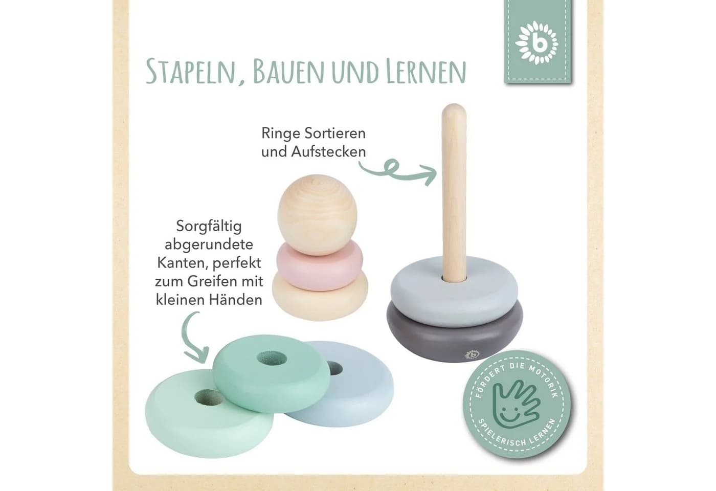 BIECO Stapelturm Holz 19 cm mehrfarbig Steckspiel 8 tlg. Steckpyramide - Bild 3