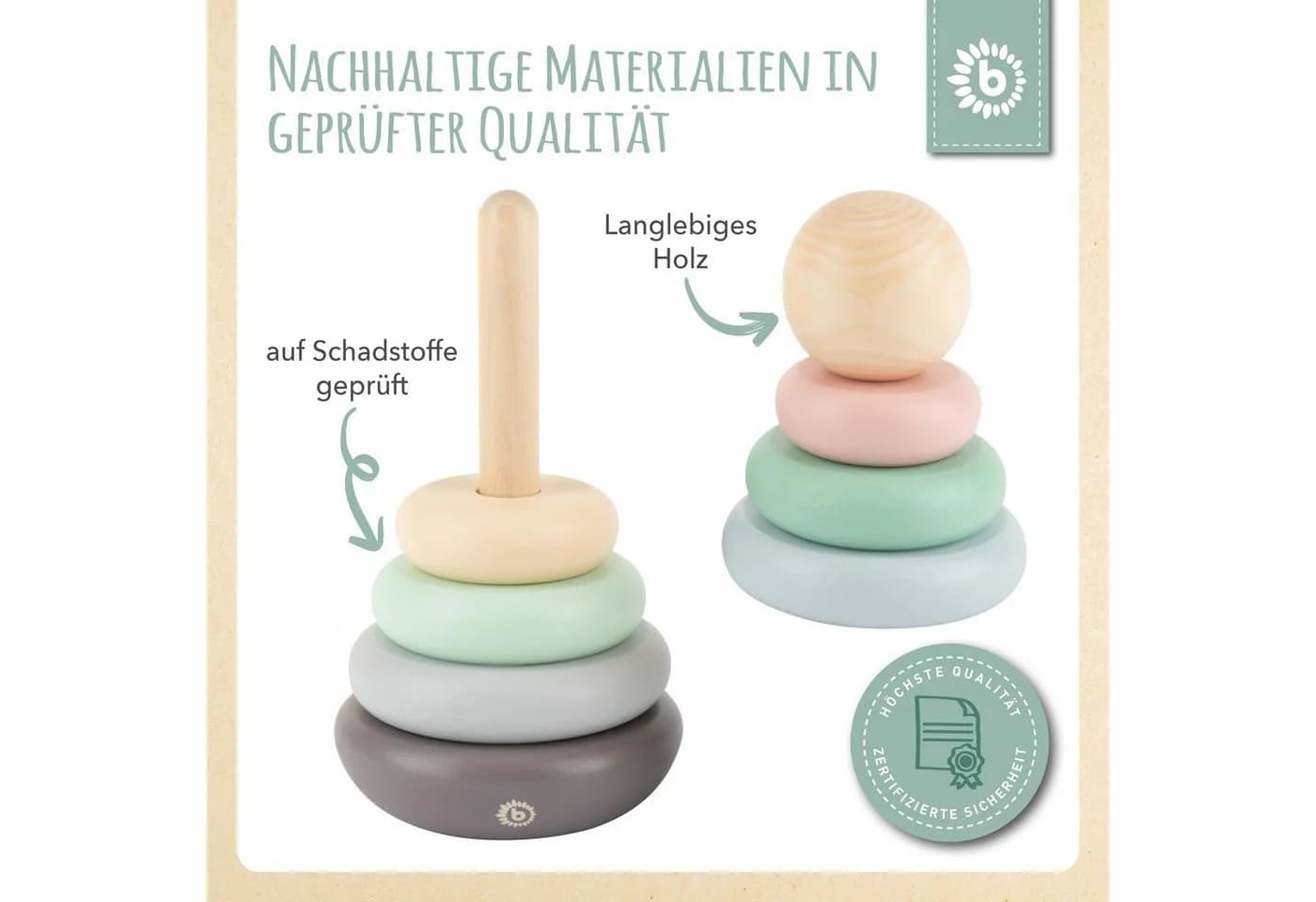 BIECO Stapelturm Holz 19 cm mehrfarbig Steckspiel 8 tlg. Steckpyramide - Bild 5