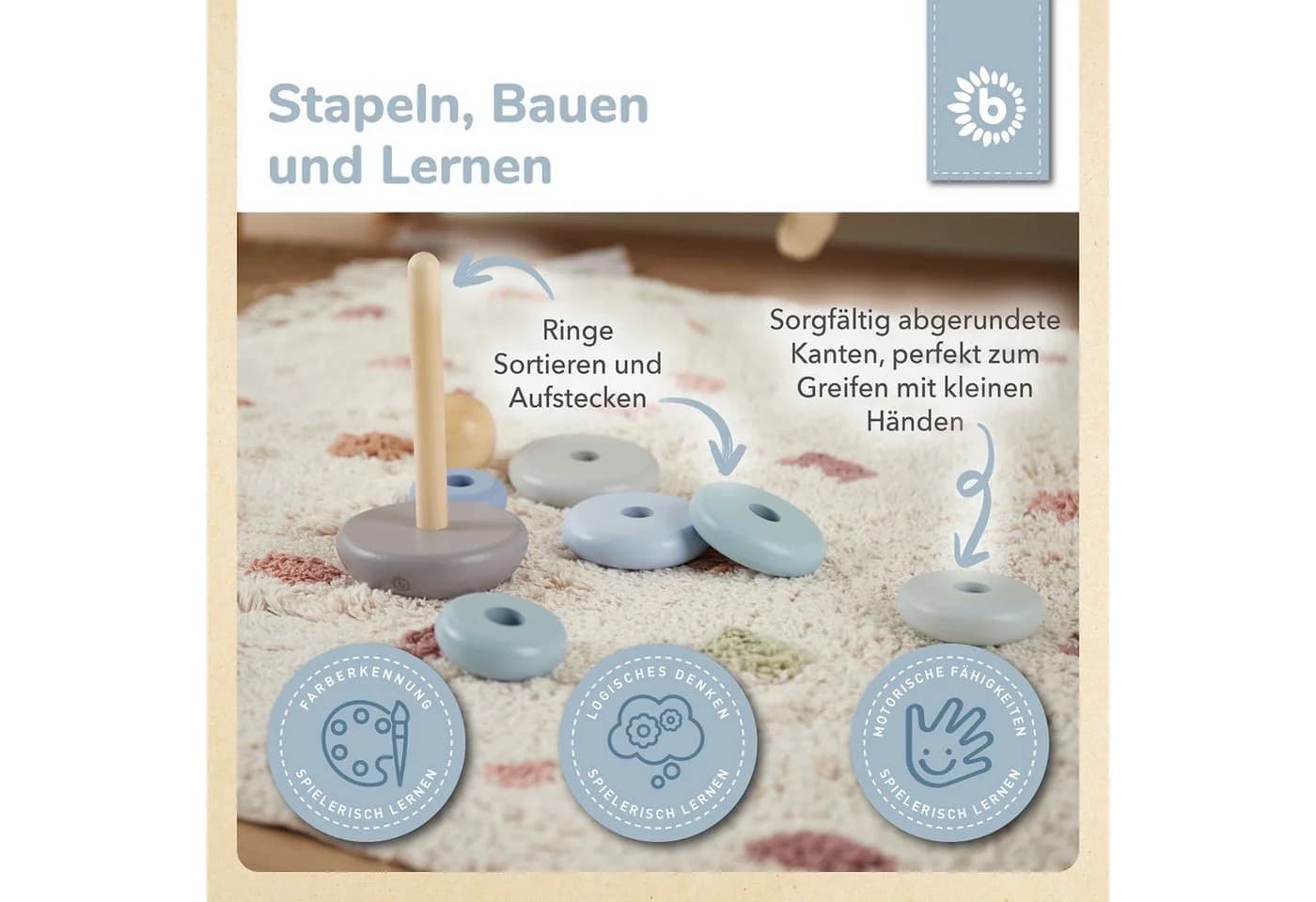 BIECO Stapelturm Baby Holz 19cm Steckspiel ab 1 Jahr - Bild 3