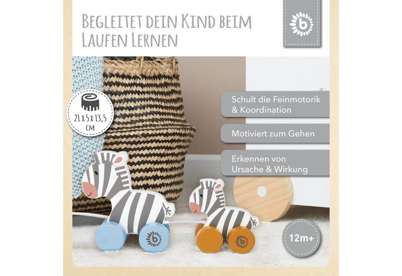 BIECO Nachziehtier Zebra Holzspielzeug