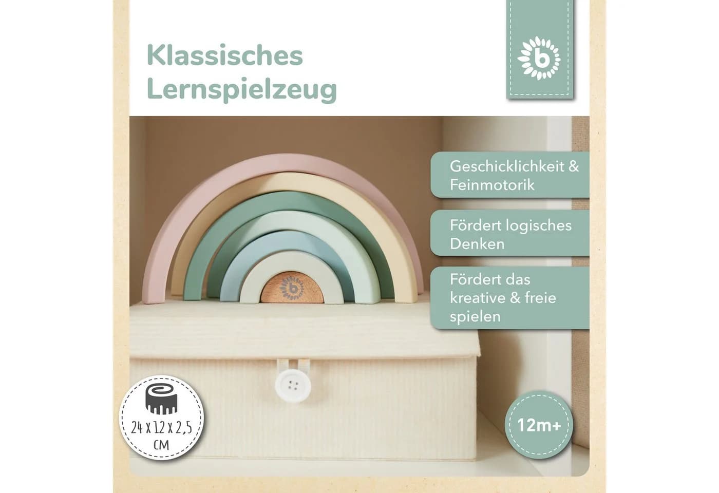 BIECO Stapelspielzeug Regenbogen 7-tlg. Holz Pastellfarben