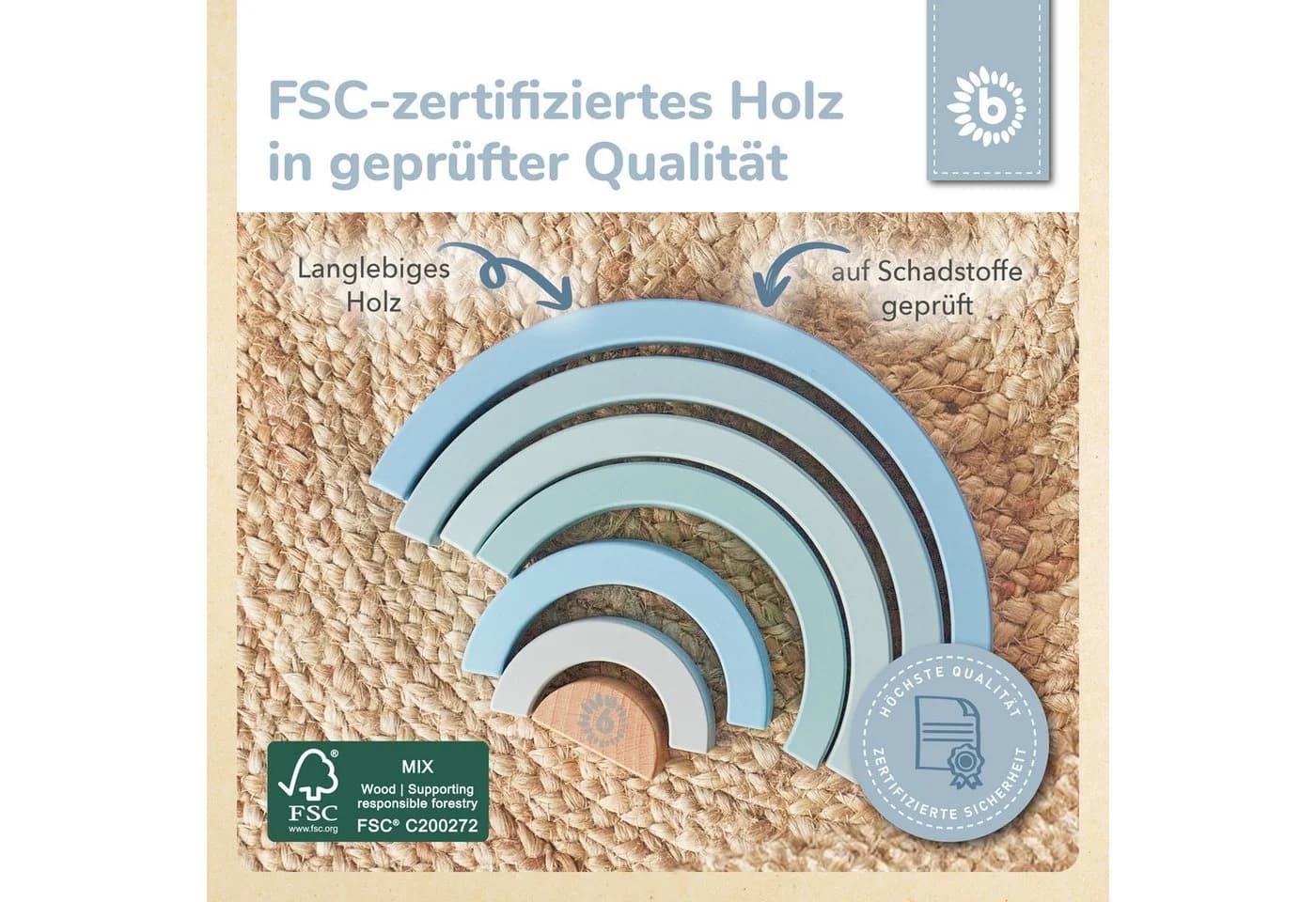 BIECO Stapelspielzeug Regenbogen Holz 7-tlg. Scandi-Farben - Bild 5