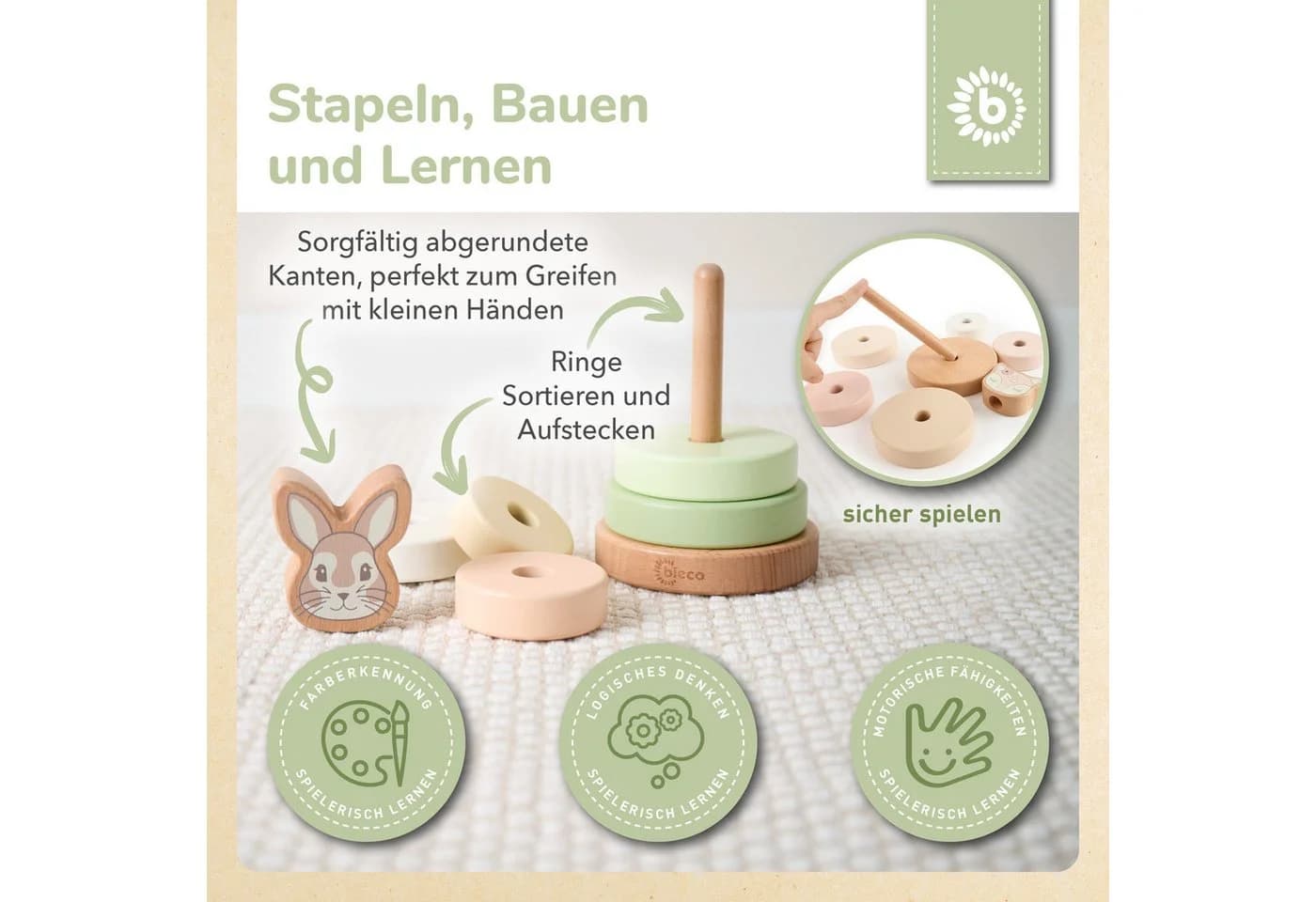 BIECO Stapelturm Baby Hase Holzspielzeug FSC-zertifiziert - Bild 3