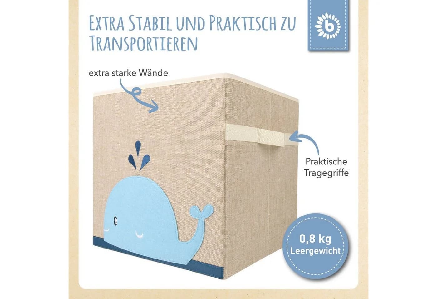 BIECO Spielzeugtruhe Kinder Aufbewahrungsbox Wal 36L Beige Faltbar - Bild 4