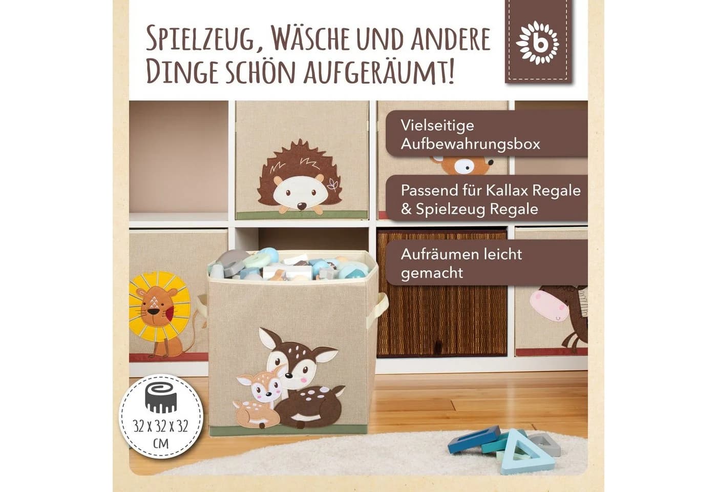 BIECO Spielzeugtruhe Kinder Aufbewahrungsbox Rehemotiv 36L Faltbar