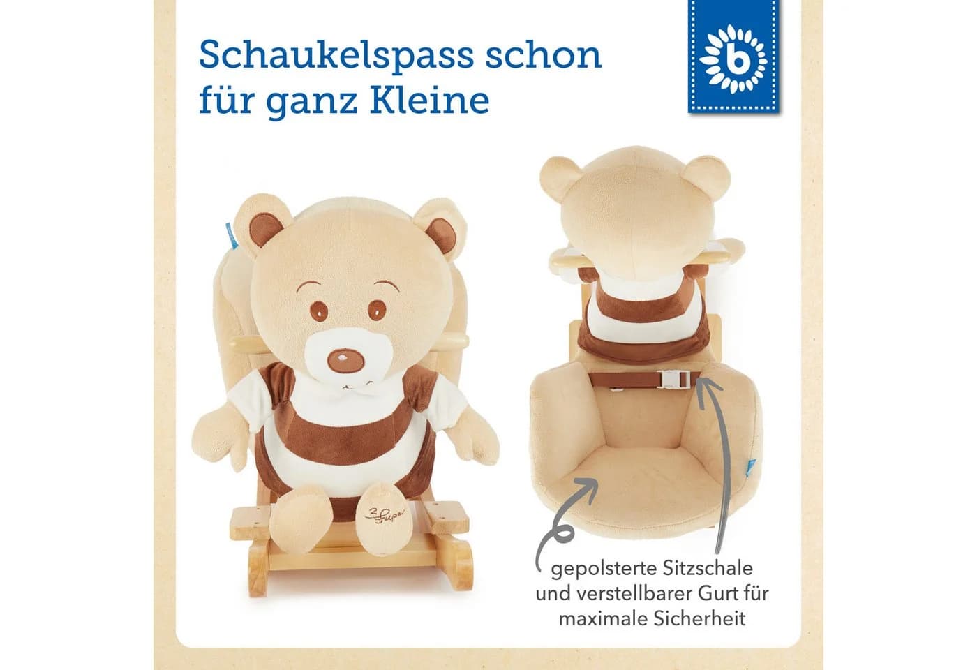 BIECO Schaukeltier Bär Bubu Plüsch mit Holzgestell - Bild 3